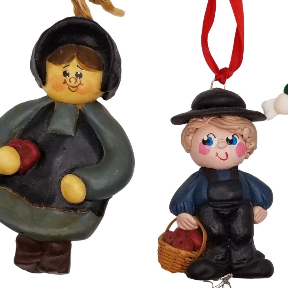 Vintage Christmas Ornament Lot Dough Art Amish Angel Mitten Stocking Holiday